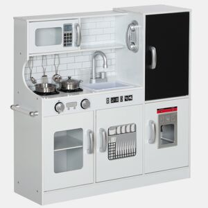 AIYAPLAY Cozinha de Brincar para Crianças acima de 3 anos Cozinha Infantil de Madeira com Acessórios Máquina de Gelo Ardósia e Telefone 83,8x26,8x81 cm Branco