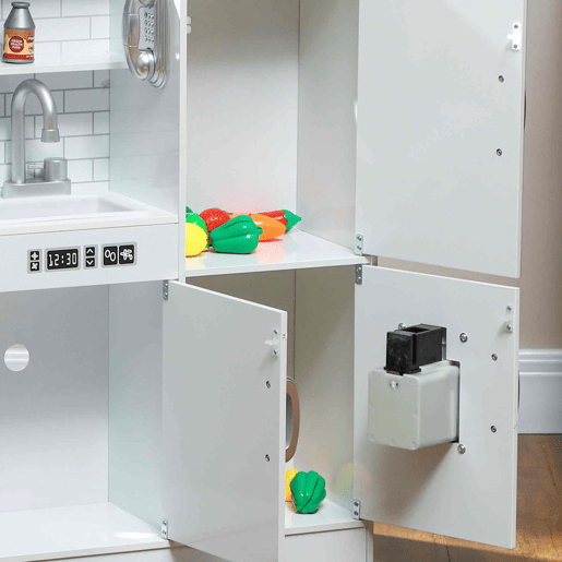 AIYAPLAY Cozinha de Brincar para Crianças acima de 3 anos Cozinha Infantil de Madeira com Acessórios Máquina de Gelo Ardósia e Telefone 83,8x26,8x81 cm Branco