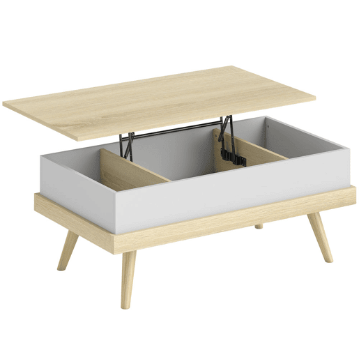 HOMCOM Mesa de Centro Elevatória Mesa de Centro Sala de Estar com 3 Compartimentos de Armazenamento Ocultos e Pés de Madeira para Escritório Dormitório 100x79x54 cm Madeira e Branco HOMCOM Mesa de Centro Elevatória Mesa de Centro Sala de Estar com 3 Compartimentos de Armazenamento Ocultos e Pés de Madeira para Escritório Dormitório 100x79x54 cm Madeira e Branco