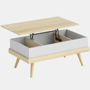 HOMCOM Mesa de Centro Elevatória Mesa de Centro Sala de Estar com 3 Compartimentos de Armazenamento Ocultos e Pés de Madeira para Escritório Dormitório 100x79x54 cm Madeira e Branco