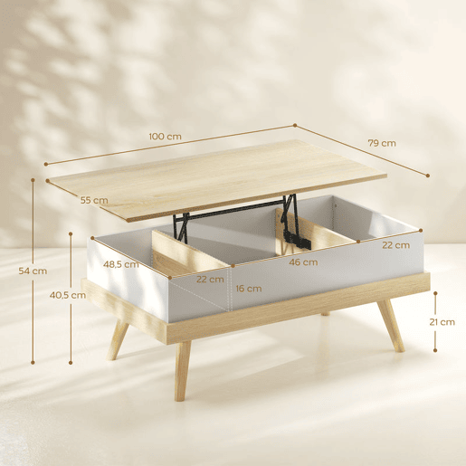 HOMCOM Mesa de Centro Elevatória Mesa de Centro Sala de Estar com 3 Compartimentos de Armazenamento Ocultos e Pés de Madeira para Escritório Dormitório 100x79x54 cm Madeira e Branco HOMCOM Mesa de Centro Elevatória Mesa de Centro Sala de Estar com 3 Compartimentos de Armazenamento Ocultos e Pés de Madeira para Escritório Dormitório 100x79x54 cm Madeira e Branco