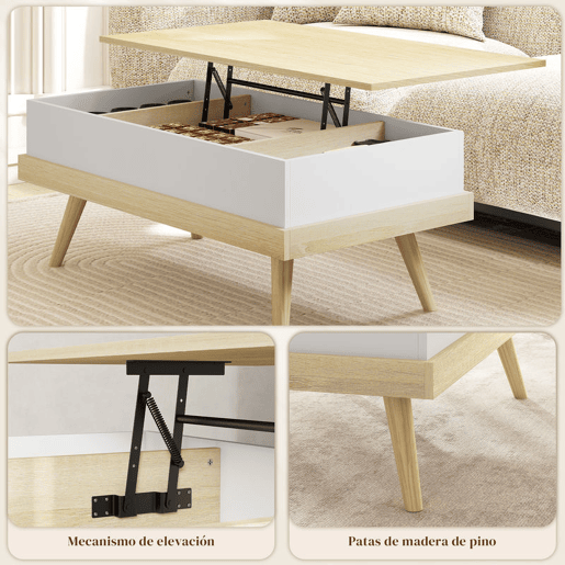 HOMCOM Mesa de Centro Elevatória Mesa de Centro Sala de Estar com 3 Compartimentos de Armazenamento Ocultos e Pés de Madeira para Escritório Dormitório 100x79x54 cm Madeira e Branco HOMCOM Mesa de Centro Elevatória Mesa de Centro Sala de Estar com 3 Compartimentos de Armazenamento Ocultos e Pés de Madeira para Escritório Dormitório 100x79x54 cm Madeira e Branco