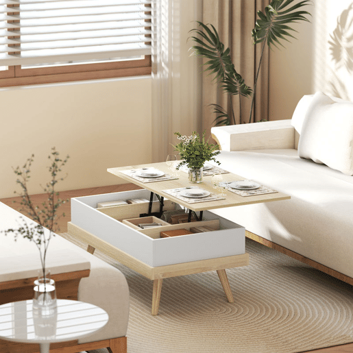HOMCOM Mesa de Centro Elevatória Mesa de Centro Sala de Estar com 3 Compartimentos de Armazenamento Ocultos e Pés de Madeira para Escritório Dormitório 100x79x54 cm Madeira e Branco HOMCOM Mesa de Centro Elevatória Mesa de Centro Sala de Estar com 3 Compartimentos de Armazenamento Ocultos e Pés de Madeira para Escritório Dormitório 100x79x54 cm Madeira e Branco