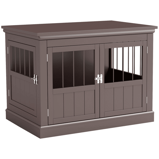 PawHut Gaiola para Cães com Mesa Auxiliar Casa para Animais de Estimação Moderna com 3 Portas Francês e Fecho Magnético para Cães Pequenos 78x53x59,3 cm Castanho
