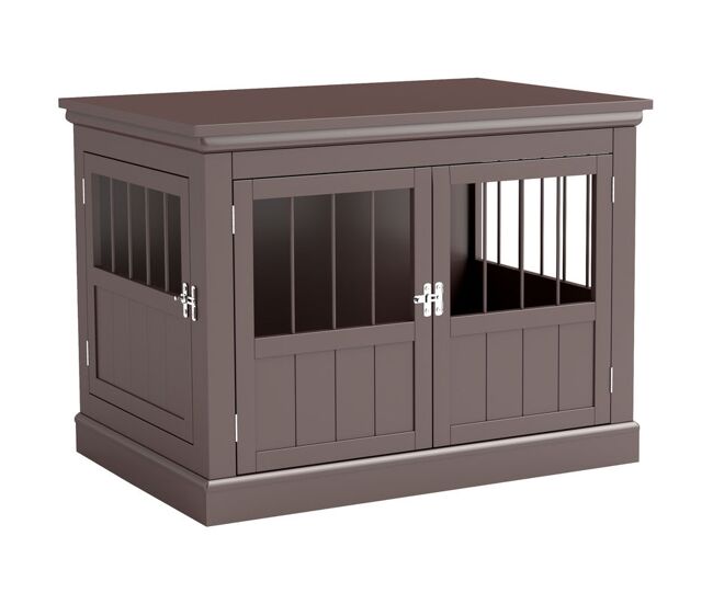 Pawhut jaula para perros, mesa auxiliar, casa para mascotas moderna con 3 puertas francés con cierre magnético, para perros pequeños, 78x53x59,3 cm,