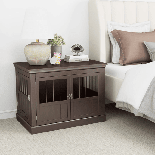 PawHut Gaiola para Cães com Mesa Auxiliar Casa para Animais de Estimação Moderna com 3 Portas Francês e Fecho Magnético para Cães Pequenos 78x53x59,3 cm Castanho