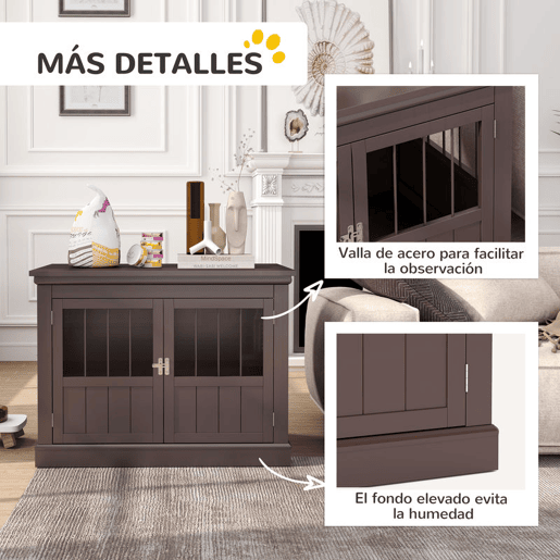 PawHut Gaiola para Cães com Mesa Auxiliar Casa para Animais de Estimação Moderna com 3 Portas Francês e Fecho Magnético para Cães Pequenos 78x53x59,3 cm Castanho