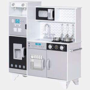 AIYAPLAY Cozinha de Madeira com Som Cozinha Infantil com Acessórios em Aço Inoxidável Micro-Ondas, Máquina de Gelo Cafeteira, Máquina de Lavar Loiça para Crianças a partir dos 3 Anos 79,5x24x83,8 cm Branco