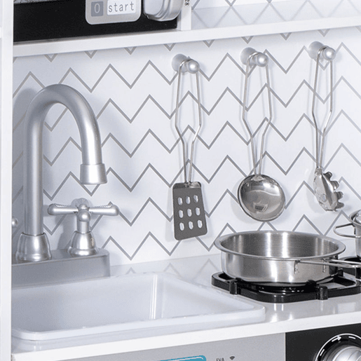 AIYAPLAY Cozinha de Madeira com Som Cozinha Infantil com Acessórios em Aço Inoxidável Micro-Ondas, Máquina de Gelo Cafeteira, Máquina de Lavar Loiça para Crianças a partir dos 3 Anos 79,5x24x83,8 cm Branco