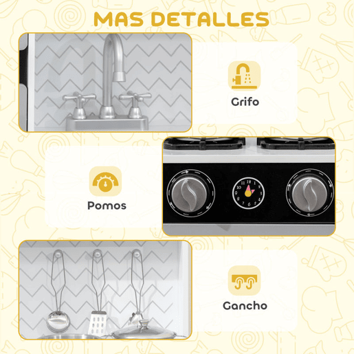 AIYAPLAY Cozinha de Madeira com Som Cozinha Infantil com Acessórios em Aço Inoxidável Micro-Ondas, Máquina de Gelo Cafeteira, Máquina de Lavar Loiça para Crianças a partir dos 3 Anos 79,5x24x83,8 cm Branco