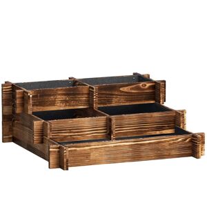 Outsunny Caixa de Plantio de Madeira de 3 Níveis Horta Vertical em Escada com Malha Geotextil para Cultivos de Plantas Flores para Jardim Terraço Exterior 93x93x35 cm Carbonizado