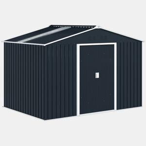 Outsunny Abrigo de Jardim Exterior 4,9 m² 277x195x192 cm Abrigo de Jardim Metálico com Telhado de Fibra de Vidro Portas Deslizantes Base Reforçada (Chão NÃO Incluído) e Janelas Cinzento Escuro