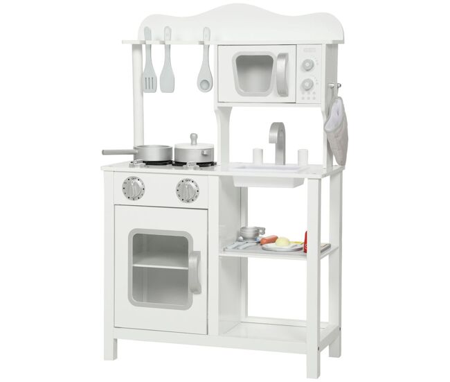 Aiyaplay cocina de juguete de madera con sonido, cocinita infantil con accesorios, fregadero, microondas y fogón, juguetes para niños a partir de 3