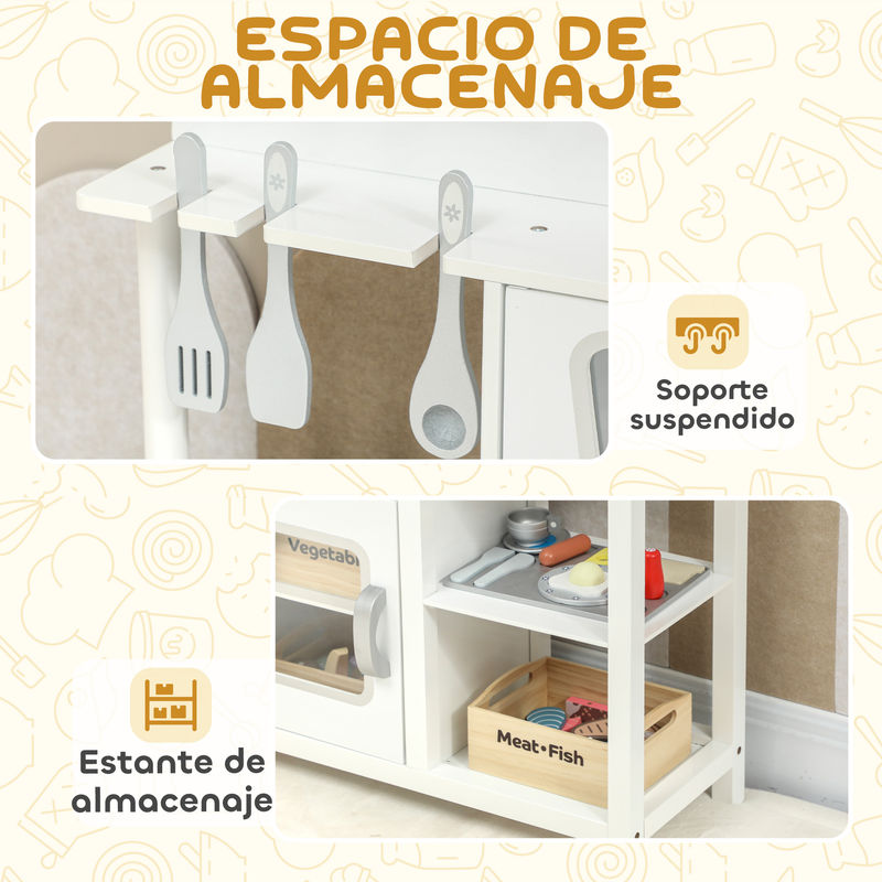 AIYAPLAY Cocina De Juguete De Madera Con Sonidos Y Accesorios – Cocinita Infantil Con Microondas Y Fogón – Regalo +3 Años