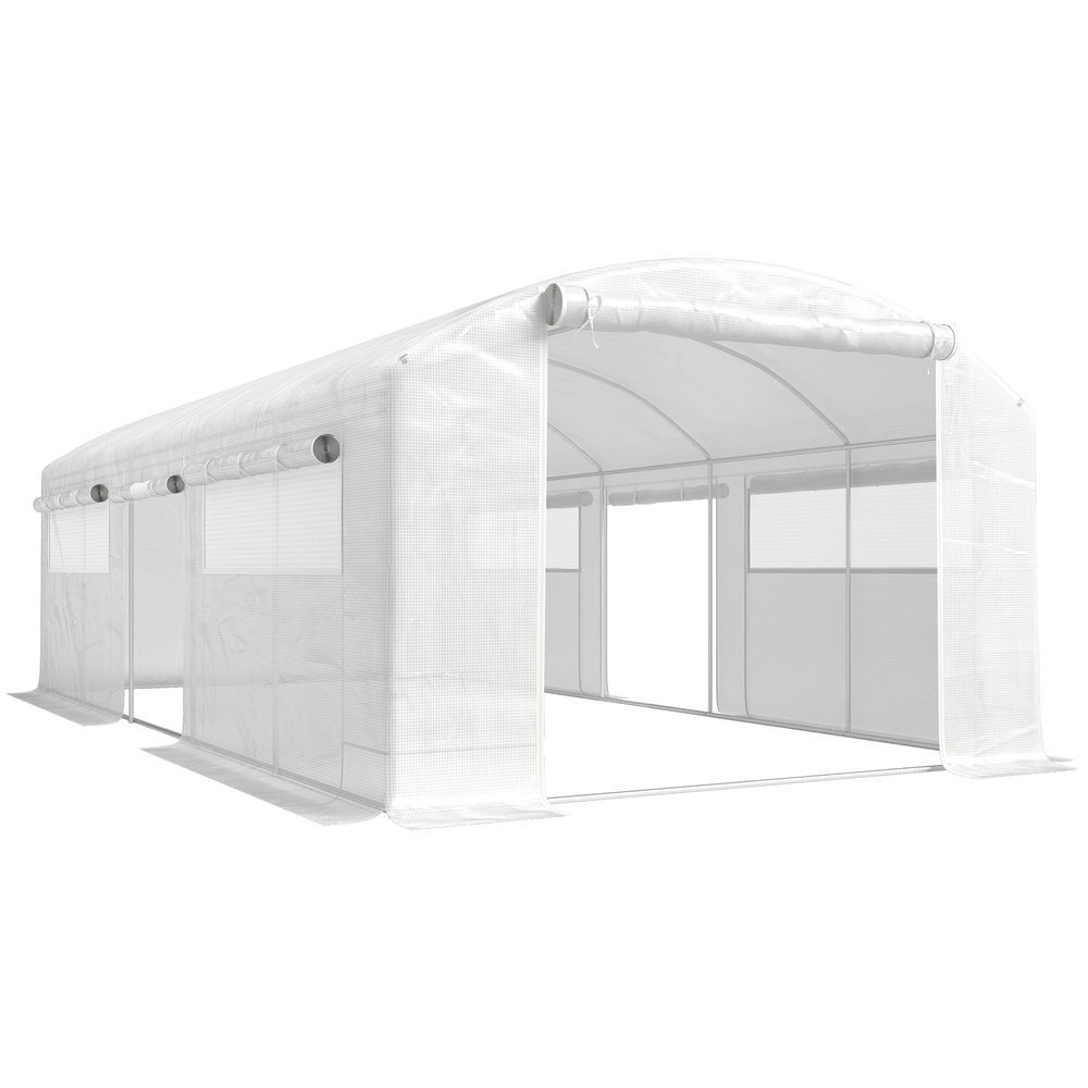 Outsunny invernadero de exterior 6x3x2 m, invernadero de túnel con 3 puertas enrollables, ventanas de malla, cubierta pe 140g/m² anti-uv y marco de acero galvanizado, para cultivos, plantas, blanco