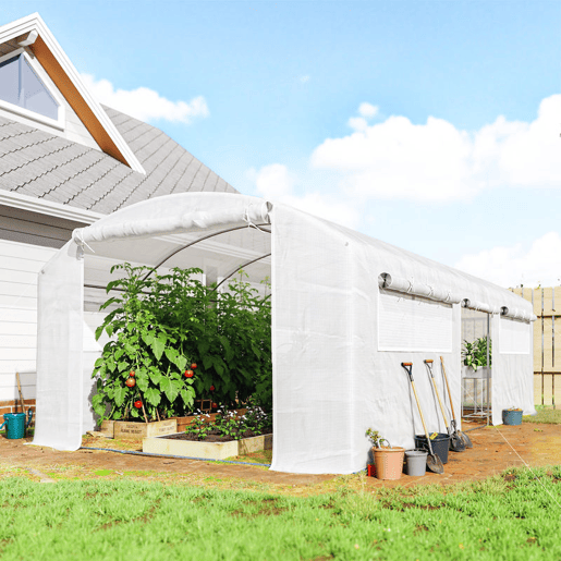 Outsunny Estufa de Exterior 6x3x2 m Estufa Túnel com 3 Portas Enroláveis Janelas com Rede Cobertura PE 140gm² Anti-UV e Estrutura de Aço Galvanizado para Cultivo de Plantas Branco