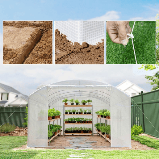 Outsunny Estufa de Exterior 6x3x2 m Estufa Túnel com 3 Portas Enroláveis Janelas com Rede Cobertura PE 140gm² Anti-UV e Estrutura de Aço Galvanizado para Cultivo de Plantas Branco