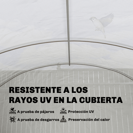 Outsunny Estufa de Exterior 6x3x2 m Estufa Túnel com 3 Portas Enroláveis Janelas com Rede Cobertura PE 140gm² Anti-UV e Estrutura de Aço Galvanizado para Cultivo de Plantas Branco