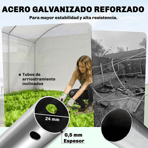 Outsunny Estufa de Exterior 6x3x2 m Estufa Túnel com 3 Portas Enroláveis Janelas com Rede Cobertura PE 140gm² Anti-UV e Estrutura de Aço Galvanizado para Cultivo de Plantas Branco