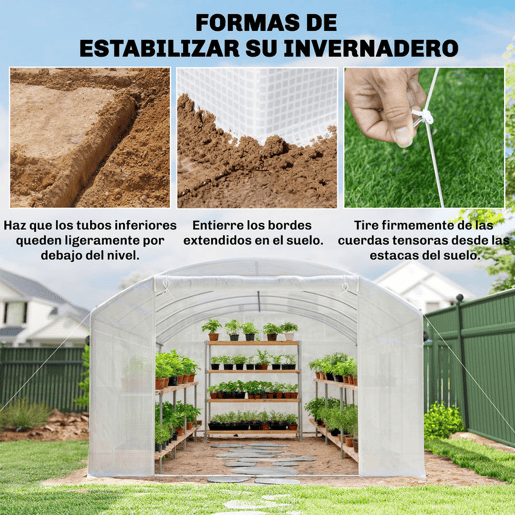 Outsunny Estufa de Exterior 6x3x2 m Estufa Túnel com 3 Portas Enroláveis Janelas com Rede Cobertura PE 140gm² Anti-UV e Estrutura de Aço Galvanizado para Cultivo de Plantas Branco