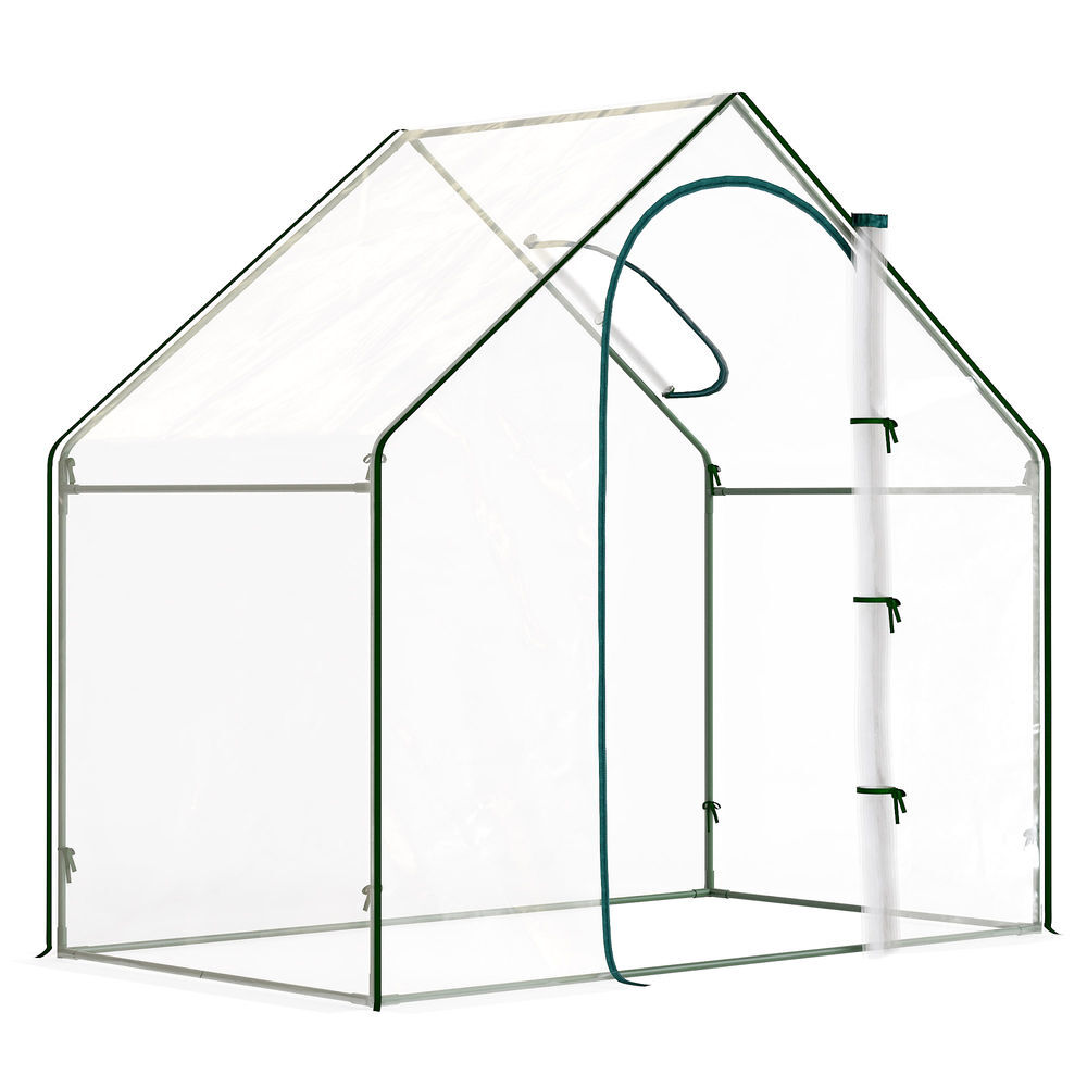 Outsunny invernadero pequeño, invernadero de exterior con ventana y puerta con cremallera, marco de acero, cubierta de plástico impermeable anti-uv para cultivar plantas, 180x100x168 cm, transparente