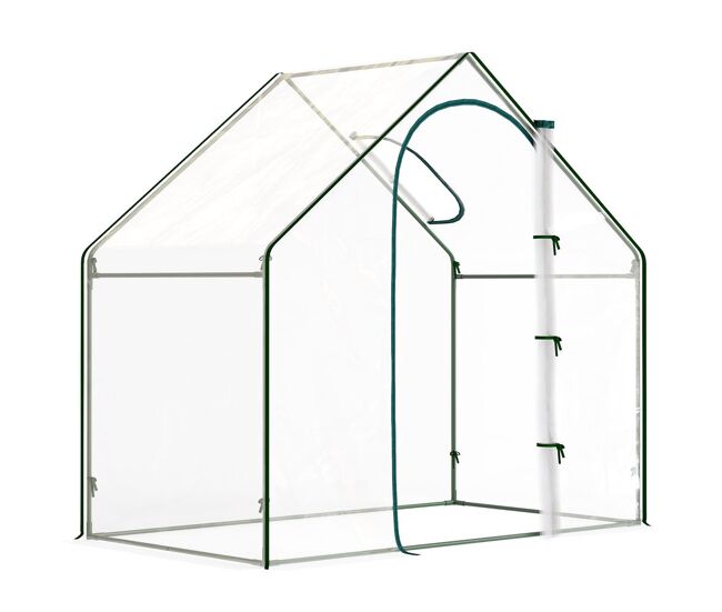 Outsunny invernadero pequeño, invernadero de exterior con ventana y puerta con cremallera, marco de acero, cubierta de plástico impermeable anti-uv para cultivar plantas, 180x100x168 cm, transparente