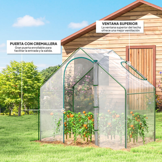 Outsunny Estufa Pequena, Estufa de Exterior com Janela e Porta com Fecho Estrutura de Aço Cobertura de Plástico Impermeável Anti-UV para Cultivar Plantas 180x100x168 cm Transparente