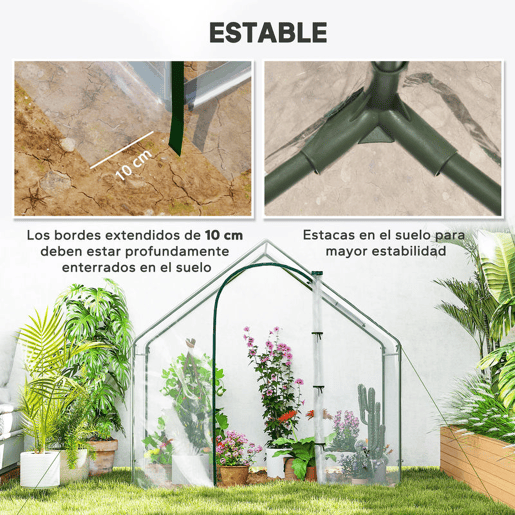 Outsunny Estufa Pequena, Estufa de Exterior com Janela e Porta com Fecho Estrutura de Aço Cobertura de Plástico Impermeável Anti-UV para Cultivar Plantas 180x100x168 cm Transparente