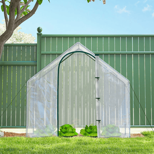 Outsunny Estufa Pequena, Estufa de Exterior com Janela e Porta com Fecho Estrutura de Aço Cobertura de Plástico Impermeável Anti-UV para Cultivar Plantas 180x100x168 cm Transparente