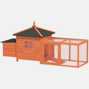 PawHut Galinheiro de Madeira para Exterior Gaiola para Galinhas com Ninhos Cercado Bandeja Removível Teto Abatível 196x76x97 cm Madeira