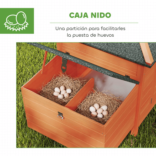 PawHut Galinheiro de Madeira para Exterior Gaiola para Galinhas com Ninhos Cercado Bandeja Removível Teto Abatível 196x76x97 cm Madeira