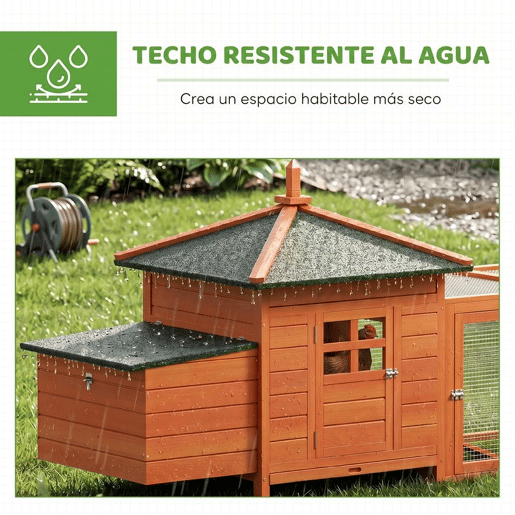 PawHut Galinheiro de Madeira para Exterior Gaiola para Galinhas com Ninhos Cercado Bandeja Removível Teto Abatível 196x76x97 cm Madeira