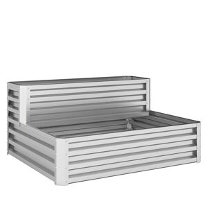 Outsunny Caixa de Cultivo de 2 Níveis em Aço Galvanizado Floreira Exterior com Design em Escada e Fundo Aberto para Cultivo Plantas Herbári, para Terraço Jardim 120x101x58 cm Prata