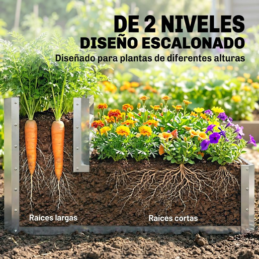 Outsunny Caixa de Cultivo de 2 Níveis em Aço Galvanizado Floreira Exterior com Design em Escada e Fundo Aberto para Cultivo Plantas Herbári, para Terraço Jardim 120x101x58 cm Prata