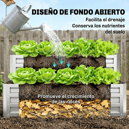 Outsunny Caixa de Cultivo de 2 Níveis em Aço Galvanizado Floreira Exterior com Design em Escada e Fundo Aberto para Cultivo Plantas Herbári, para Terraço Jardim 120x101x58 cm Prata