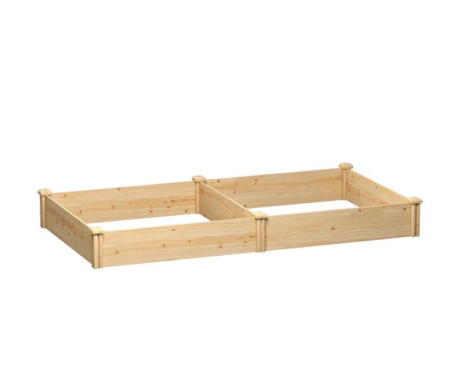 Outsunny jardinera elevada de madera, huerto urbano para cultivar plantas, macetero exterior con divisor y base abierta, pintura diy, para jardín, terraza, 235x121x26 cm, natural