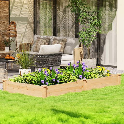 Outsunny Floreira Elevada em Madeira Horta Urbana para Cultivar Plantas Vaso Exterior com Divisor e Base Aberta Pintura DIY para Jardim Terraço 235x121x26 cm Madeira