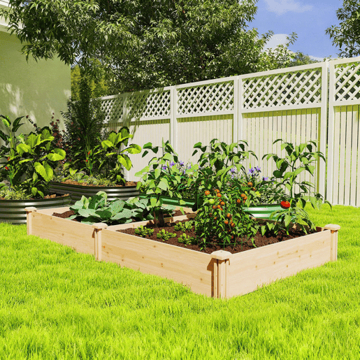Outsunny Floreira Elevada em Madeira Horta Urbana para Cultivar Plantas Vaso Exterior com Divisor e Base Aberta Pintura DIY para Jardim Terraço 235x121x26 cm Madeira