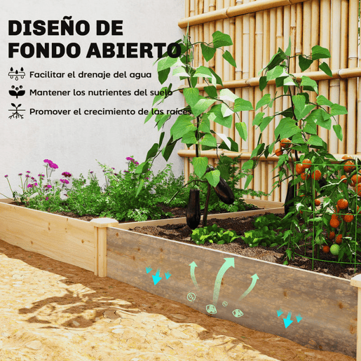 Outsunny Floreira Elevada em Madeira Horta Urbana para Cultivar Plantas Vaso Exterior com Divisor e Base Aberta Pintura DIY para Jardim Terraço 235x121x26 cm Madeira