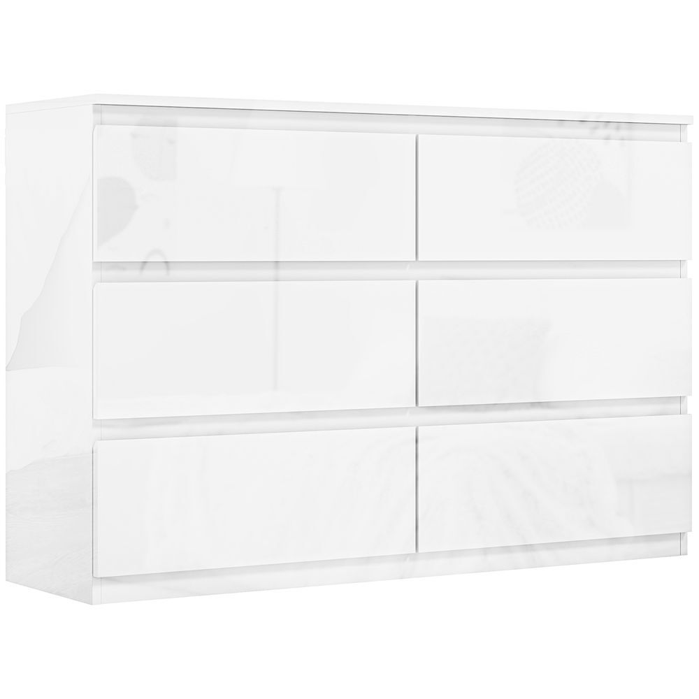Homcom cómoda 6 cajones, cómoda dormitorio, cajonera para salón, oficina, pasillo, estilo moderno, antivuelco, 112x34x75 cm, blanco brillo