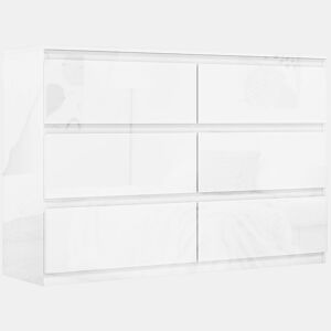 HOMCOM Cómoda com 6 Gavetas de Madeira Cómoda de Dormitório Cómoda Branca para Sala de Estar Estilo Moderno 112x34x75 cm Branco Brilhante