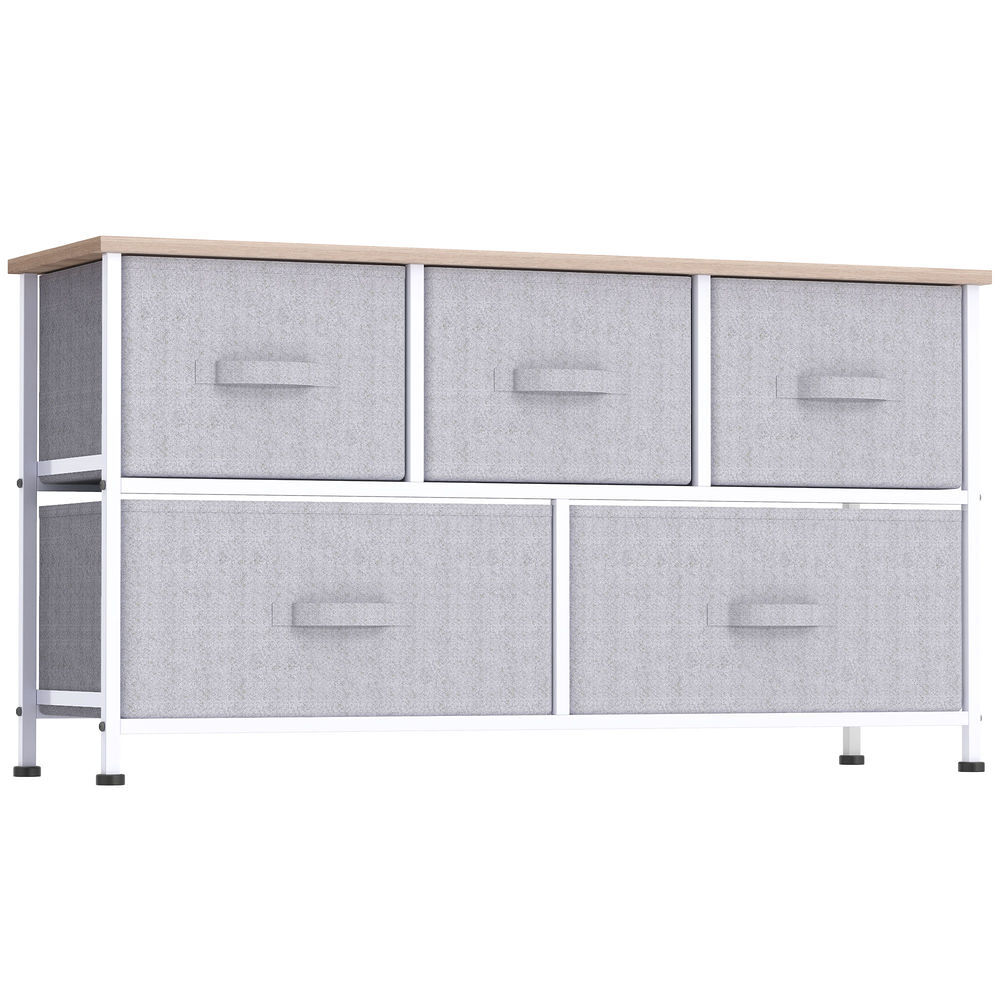 Homcom cómoda con 5 cajones de tela, cómoda para dormitorio, marco de metal, cajonera para salón, oficina, vestidor, gris