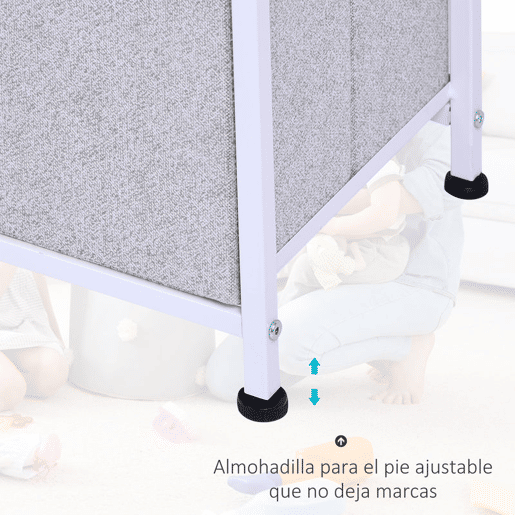 HOMCOM Cómoda com 5 Gavetas de Tecido Cómoda para Quarto Estrutura Metálica Cómoda para Sala Escritório Closet Cinzento