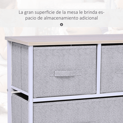 HOMCOM Cómoda com 5 Gavetas de Tecido Cómoda para Quarto Estrutura Metálica Cómoda para Sala Escritório Closet Cinzento