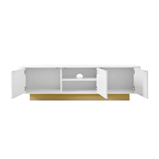 Móvel de TV 170 cm - Design arredondado, arrumação, gestão de cabos, frente texturizada - Branco