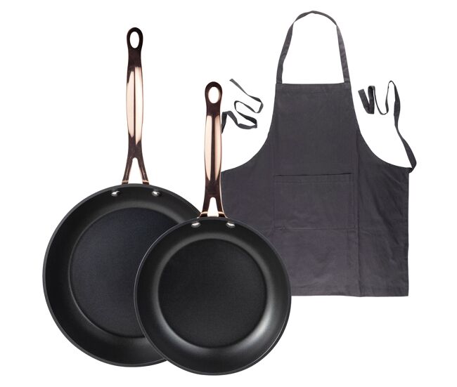 Sartenes ø20ø24cm inducción copper y delantal gris