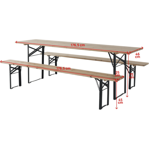 Mesa dobrável de jardim brasserie com 2 bancos Lisboa - 176 x 46 x 75 cm - Castanho