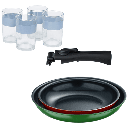 Frigideiras de indução Click&Cook Ø22Ø26cm e 4 copos de 0,5L Frigideiras de indução Click&Cook Ø22Ø26cm e 4 copos de 0,5L