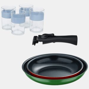 Frigideiras de indução Click&Cook Ø22Ø26cm e 4 copos de 0,5L