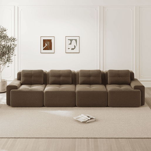 Sofá modular de 4 lugares - Estofamento confortável, assento profundo, antiderrapante - Castanho